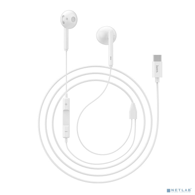HOCO L10/ Наушники + микрофон/ Кнопка управления/ Регулятор громкости/ 1.2м/ Type-C/ White