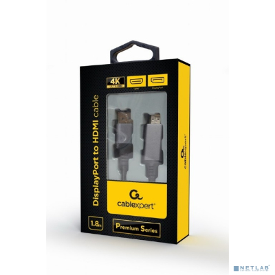 Кабель DisplayPort-HDMI Cablexpert, 4K, 1.8м, 20M/19M, черный, экран, пакет (CC-DP-HDMI-4K-6)