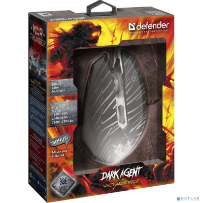 Проводная игровая мышь Defender Dark Agent GM-590L 6 кнопок,12800dpi
