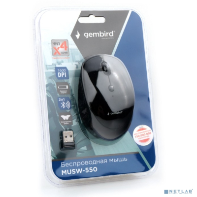 Мышь беспров. Gembird MUSW-550, 1600 DPI, 2.4ГГц + BT черная