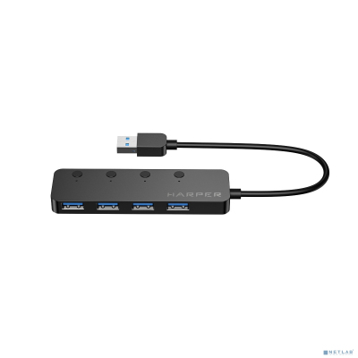 HARPER HUB-04MB Black USB-концентратор, Интерфейс: 4 х USB 3.2, 1 х Micro USB Переходник: USB 3.0 / Type-C, Скорость передачи данных: до 5 Гб/с, Материал корпуса: Алюминий, Индикатор работы устройств