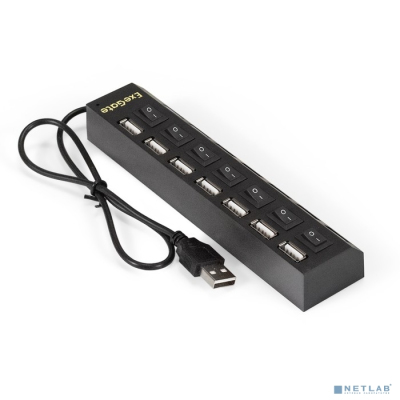 Exegate EX293978RUS USB-Хаб (концентратор) ExeGate DUB-72SW (кабель-адаптер USB2.0 --> 7xUSB2.0, кнопки включения/отключения для каждого порта, Plug&Play, черный)