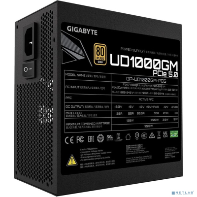 Блок питания Gigabyte ATX 1000W GP-UD1000GM 80+ gold (24+4+4pin) APFC 120mm fan 8xSATA Cab Manag RTL