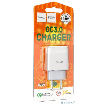 HOCO HC-32514 C72Q/ Сетевое ЗУ/ QC 3.0/ 1 USB/ Выход: 5V_9V_12V, 18W/ White