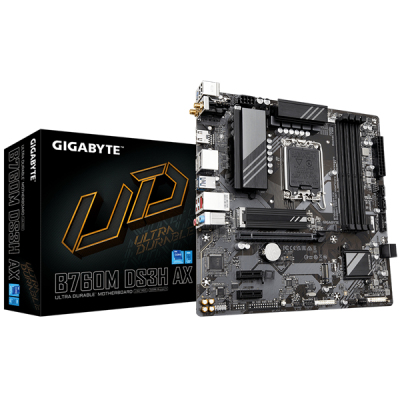 GIGABYTE B760M DS3H AX, LGA1700, B760, 4*DDR5, DP+HDMI, 4 SATA 6 Гб/с, M2, Audio, Gb LAN, USB 3.2, USB 2.0, Type-C, COM*1 port, mATX