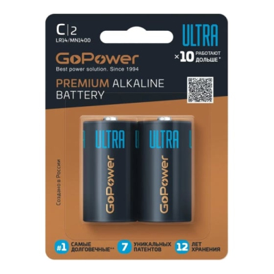 Батарейка GoPower ULTRA LR14 C BL2 Alkaline 1.5V (2/12/192) (2 шт.)