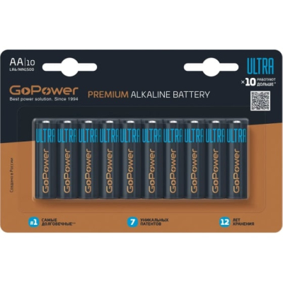 Батарейка GoPower ULTRA LR6 AA BL10 Alkaline 1.5V (10/100/800) (10 шт.)