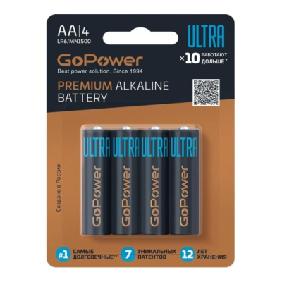 Батарейка GoPower ULTRA LR6 AA BL4 Alkaline 1.5V (4/40/480) (4 шт.)