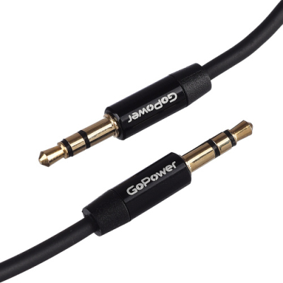 Кабель AUX GoPower Jack 3.5mm (m)-Jack 3.5mm (m) 1.5м TPE черный в пакете (1/400)