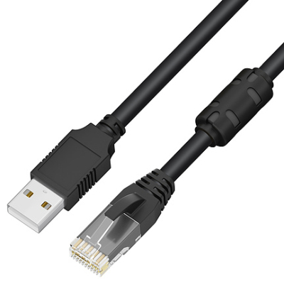GCR Кабель консольный 1.0m USB 2.0, AM/RJ50 (10P10C), черный, ферритовое кольцо, 28/24 AWG, экран, армированный