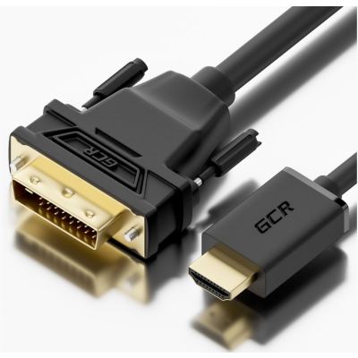 GCR Кабель 2.0m HDMI-DVI черный, GOLD, 19M / 25M Dual Link, 28 AWG, тройной экран