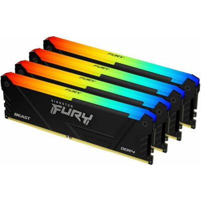 Память оперативная/ Kingston 64GB 3200MHz DDR4 CL16 DIMM (Kit of 4) 1Gx8 FURY Beast RGB