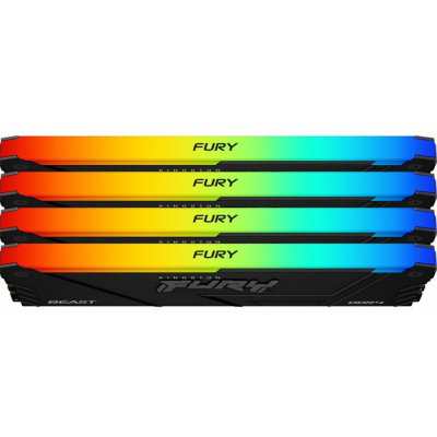 Память оперативная/ Kingston 64GB 3200MHz DDR4 CL16 DIMM (Kit of 4) 1Gx8 FURY Beast RGB
