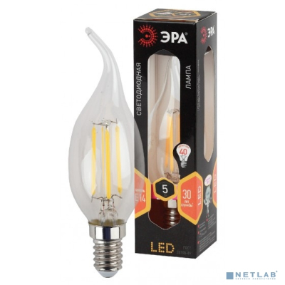 ЭРА Б0043436 Лампочка светодиодная F-LED BXS-5W-827-E14 Е14 / Е14 5Вт филамент свеча на ветру теплый белый свет