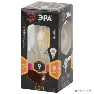 ЭРА Б0019014 Светодиодная лампа груша F-LED A60-9W-827-E27 (филамент, груша, 9Вт, тепл, Е27)