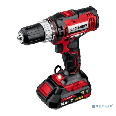 ЗУБР 14.4В, 1 АКБ, в кейсе, дрель-шуруповер. ДШЛ-145-21