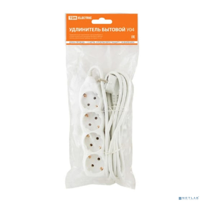 TDM SQ1303-0010 Удлинитель бытовой У04 4 гнезда, 1,5метра, с заземлением, ПВС 3х1мм2 16А/250В