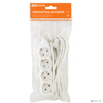 TDM SQ1303-0011 Удлинитель бытовой У04 4 гнезда, 3метра, с заземлением, ПВС 3х1 мм2 16А/250В