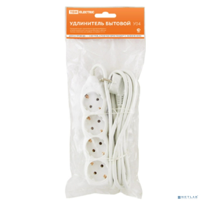 TDM SQ1303-0012 Удлинитель бытовой У04 4 гнезда, 5метров, с заземлением, ПВС 3х1 мм2 16А/250В