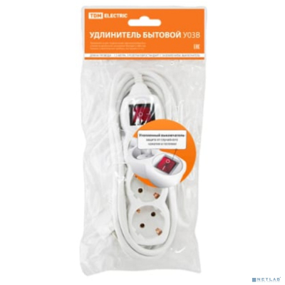 TDM SQ1303-0100 Удлинитель бытовой У03В выключатель, 3 гнезда, 1,5метра, с заземлением, ПВС 3х1 мм2 16А/250В