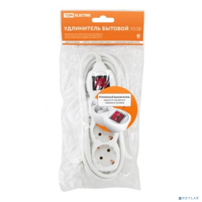 TDM SQ1303-0101 Удлинитель бытовой У03В выключатель, 3 гнезда, 3метра, с заземлением, ПВС 3х1 мм2 16А/250В