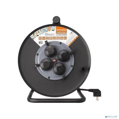 TDM SQ1307-0170 Удлинитель силовой УХз16-004 (метал. катушка, А3, 4 места IP44/30 м КГ 4000 Вт) Народный