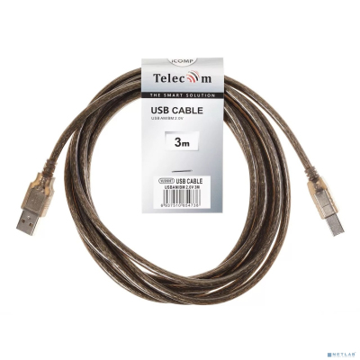 Telecom VUS6900T-3M Кабель USB2.0 AM/BM 3m прозрачная изоляция