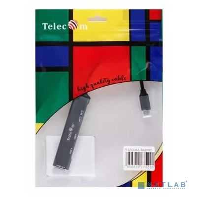 Telecom TA309C Переходник TypeC-->USB3.0+2 USB2.0+SD(2.0)+TF(2.0), Aluminum Shell, 0.15м