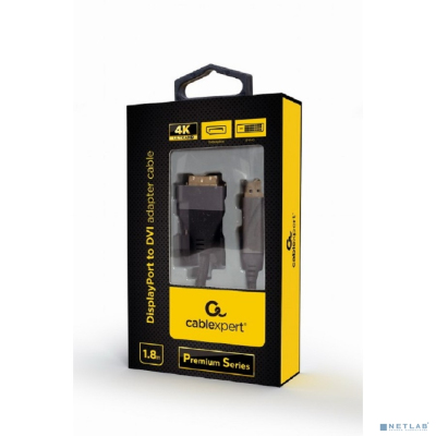 Кабель DisplayPort Cablexpert, (20M)-DVI(25M) 4K, экранированный, 1.8 м, черный (CC-DPM-DVIM-4K-6)