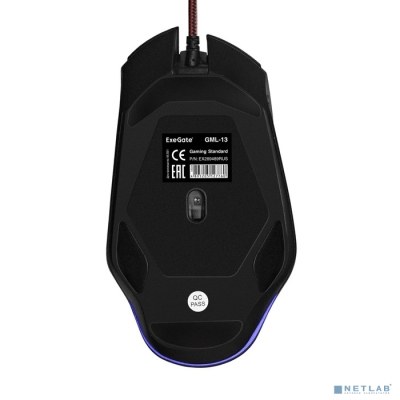 Exegate EX289489RUS Мышь ExeGate Gaming Standard Laser GML-13 (USB, лазерная, 1000/1200/3000/4000 dpi, 8 кнопок и колесо прокрутки, длина кабеля 1,5м, черная, Color box)