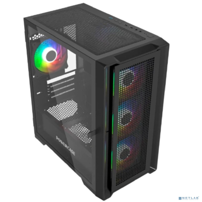 Powercase Alisio Micro X4B V2, Tempered Glass, 4х 120mm ARGB fans, ARGB HUB, чёрный, mATX (CAMCXB-A4)