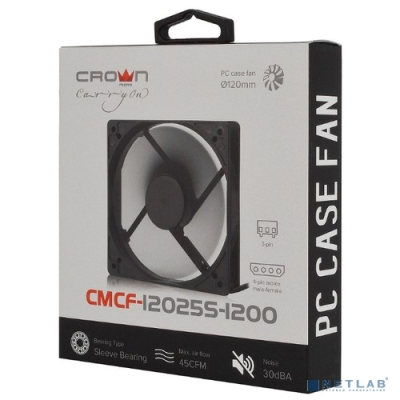CROWN Вентилятор для компьютерного корпуса CMCF-12025S-1200 (120*120*25мм;1500 об/мин;35CFM;20Дб;Подшипник скольжения;3pin+MOLEX(папа-мама) 40+10см)