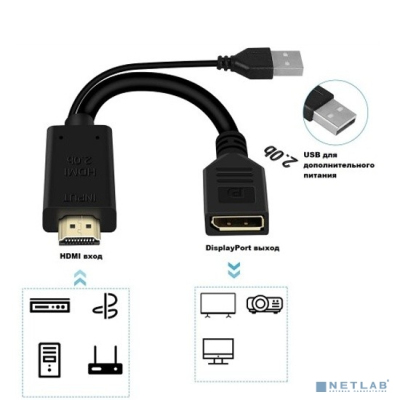 KS-is KS-501 Адаптер HDMI M + USB Type A M на DisplayPort F
