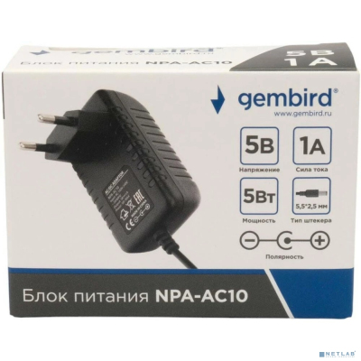 Gembird Блок питания узкий 5В/1А, 5Вт, 1 штекер 5,5х2,5мм (NPA-AC10)