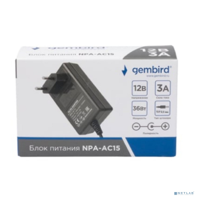 Gembird Блок питания 12В/3А, 36Вт, 1 штекер 5,5х2,5мм (NPA-AC15)