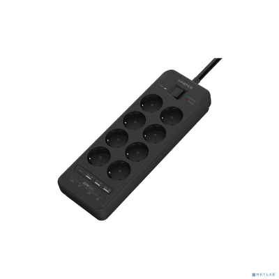 Harper Сетевой фильтр с USB зарядкой UCH-650 Black PD3.0 (8 роз.,5м.,3xUSB+1xType-C портами, 4000W) {H00003210}
