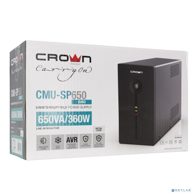 CROWN ИБП CMU-SP650 EURO {650VA, металл, 1x12V/7AH, 2*EURO+1*IEC bybass} [CM000001490]