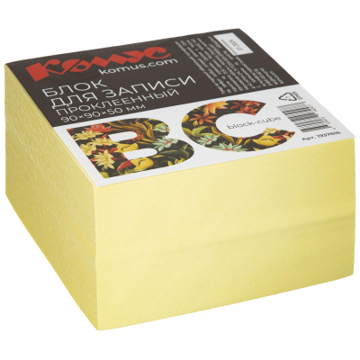Блок для записей Комус BC 90х90х50 желтый пастель на склейке