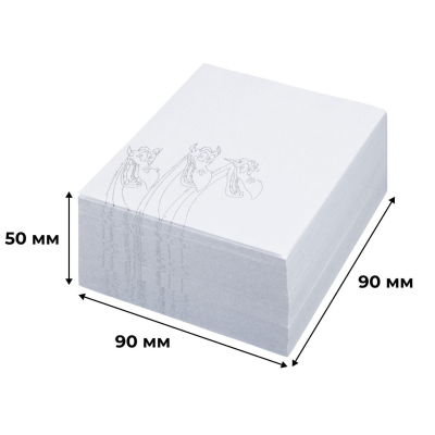 Блок для записей Комус Три богатыря 90x90x50 мм, белый с рисунком, склейка