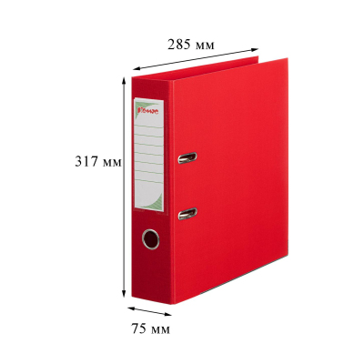 Папка-регистратор Комус Стандарт 75мм красная, ПБП2, карм.кор., мет.уг