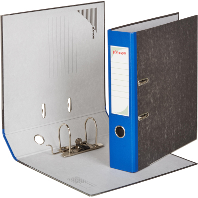 Папка-регистратор Комус мрамор.карт 75мм син кореш,бума/бум,карм.кор,мет.уг