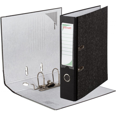 Папка-регистратор Комус мрамор.карт 75мм черн кореш,бум/бум,карм.кор,мет.уг