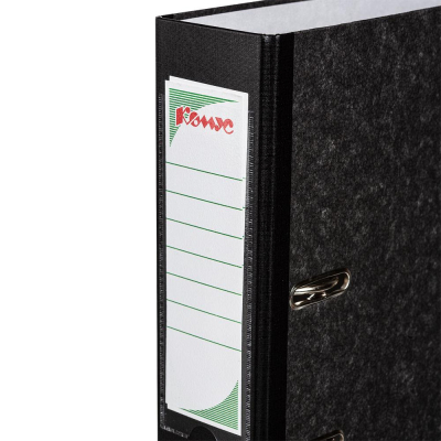 Папка-регистратор Комус мрамор.карт 75мм черн кореш,бум/бум,карм.кор,мет.уг