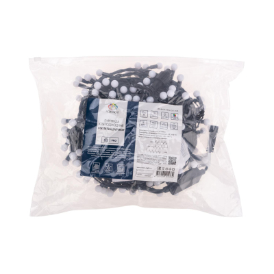 Гирлянда светодиодная Мультишарики 13мм, 20м,черный ПВХ, 200, RGB 303-509-1