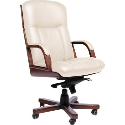 Кресло для руководителя CANNES A с выс спинкой беж кожа/темн орех