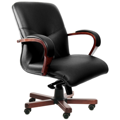 Кресло MERCURY B с низ спинкой на крестовине ч.кожа+к/з/т.орех