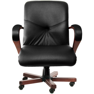 Кресло MERCURY B с низ спинкой на крестовине ч.кожа+к/з/т.орех