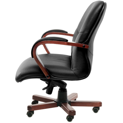 Кресло MERCURY B с низ спинкой на крестовине ч.кожа+к/з/т.орех