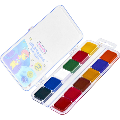 Краски акварельные Комус Класс Максики 12цв/наб,медов,квадр.кюветы,пл.пенал