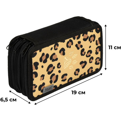 Пенал Комус Класс LEO бежевый ПКТ 12-20, ткань, 3 отд., 190х110 мм